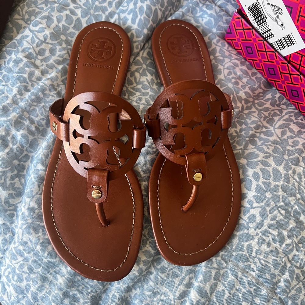 Tory Burch Miller Brown Leather Sandals